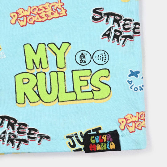 Boys Slub Jersey T-Shirt H/S My Rules-T. Turquoise