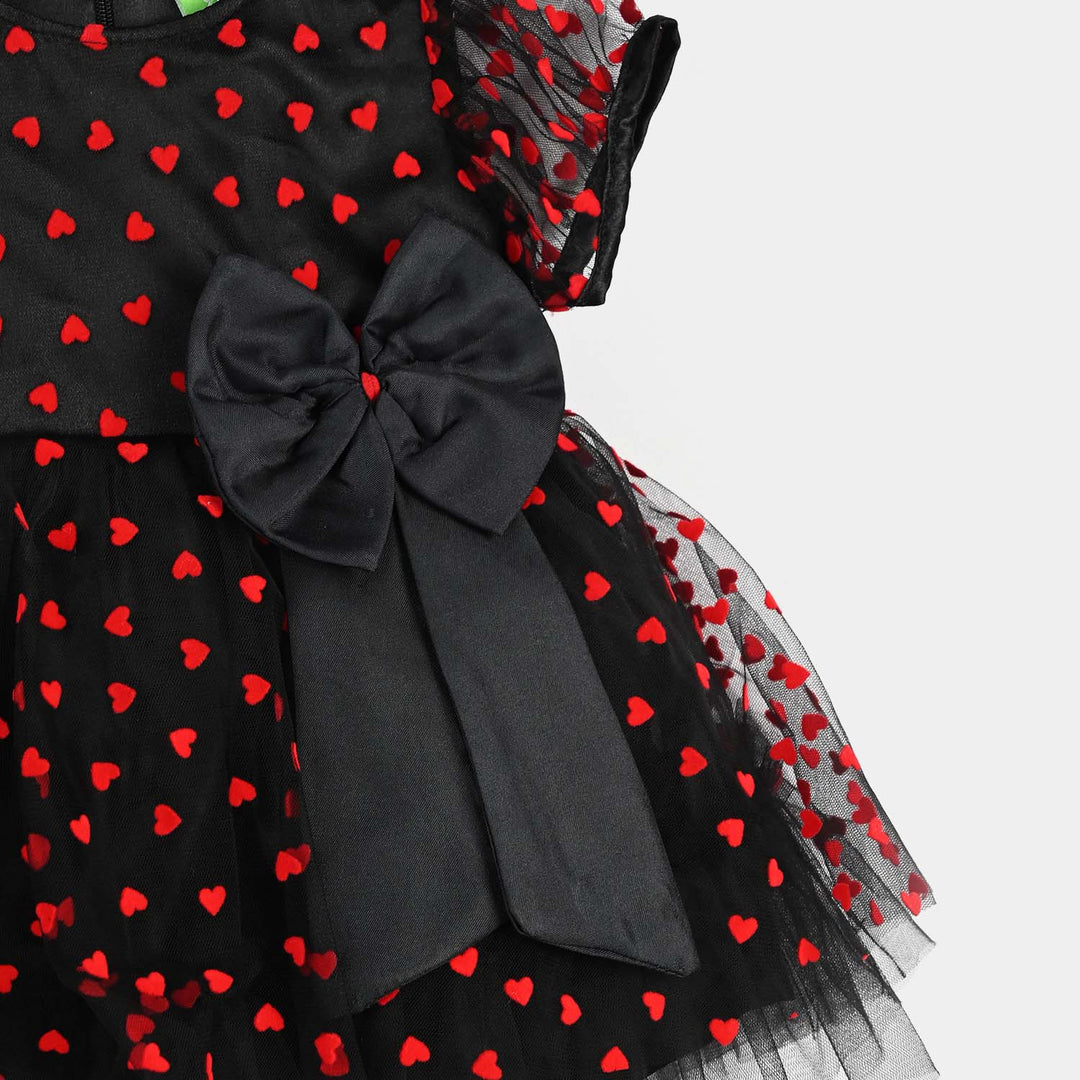 Infant Girls Velvet Fancy Frock-Heart-Red
