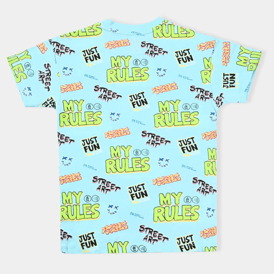 Boys Slub Jersey T-Shirt H/S My Rules-T. Turquoise