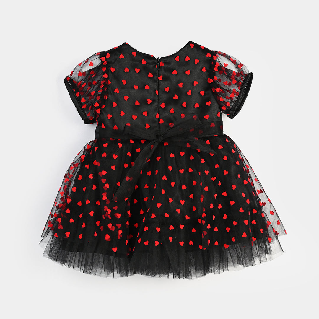 Infant Girls Velvet Fancy Frock-Heart-Red