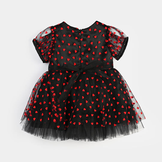 Infant Girls Velvet Fancy Frock-Heart-Red