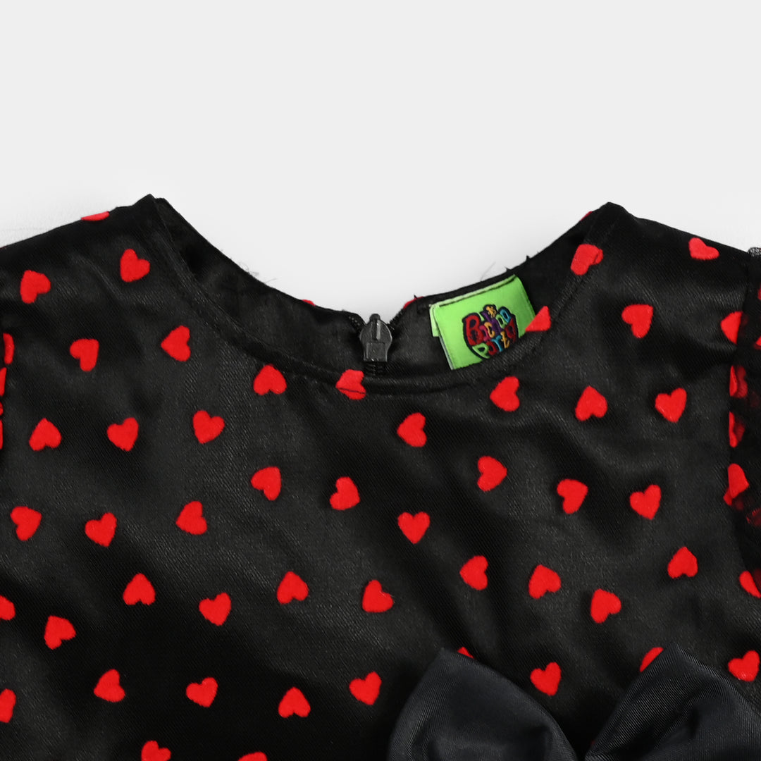 Infant Girls Velvet Fancy Frock-Heart-Red