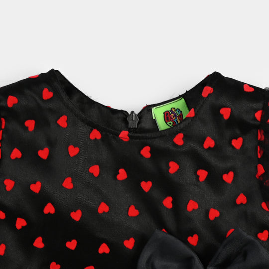 Infant Girls Velvet Fancy Frock-Heart-Red