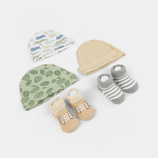 Cotton Baby Cap & Socks Pack Of 5