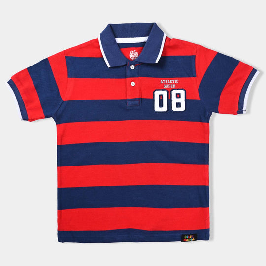 Boys Cotton Pk Polo Athletic-Red/Blue