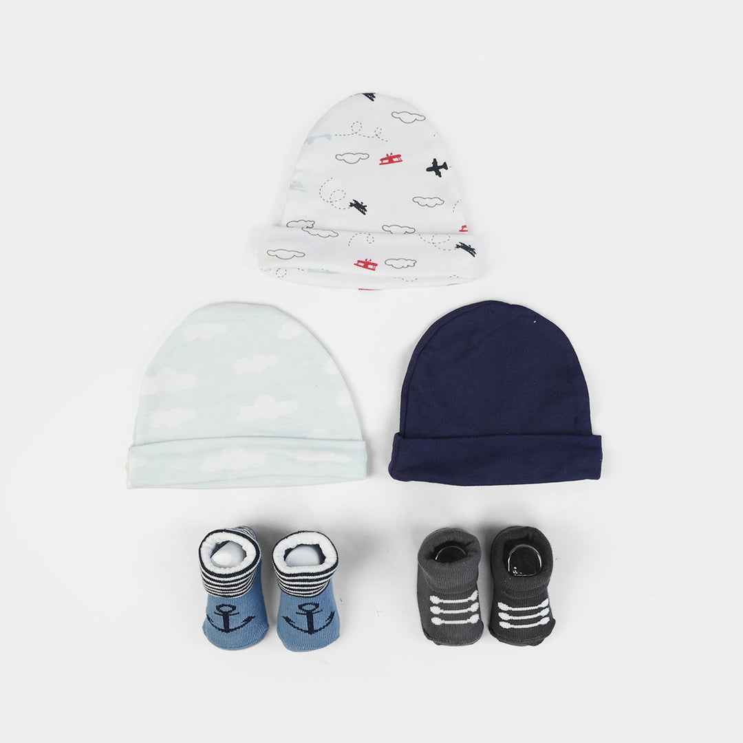 Cotton Baby Cap & Socks Pack Of 5