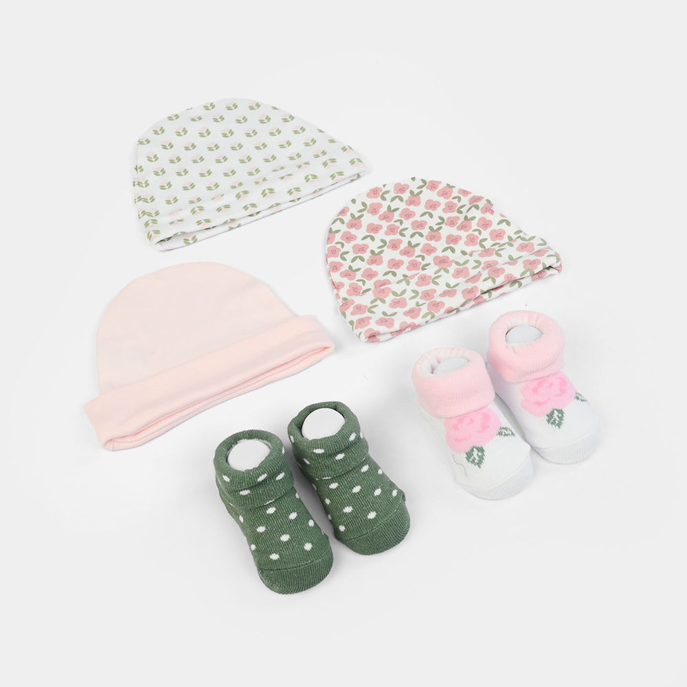 Cotton Baby Cap & Socks Pack Of 5