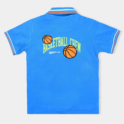 Boys Cotton PK Polo Basket Ball-B. Blue