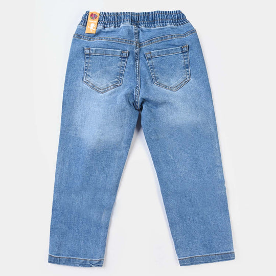 Boys Denim Pant Knee Patch-Blue