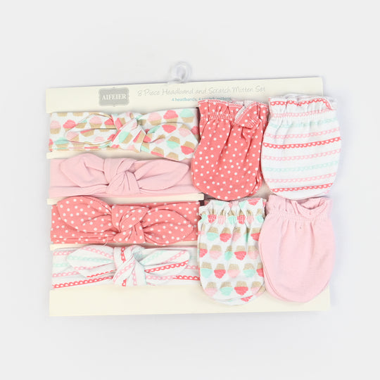 Baby Cotton Headband & Scratch Mitten Set