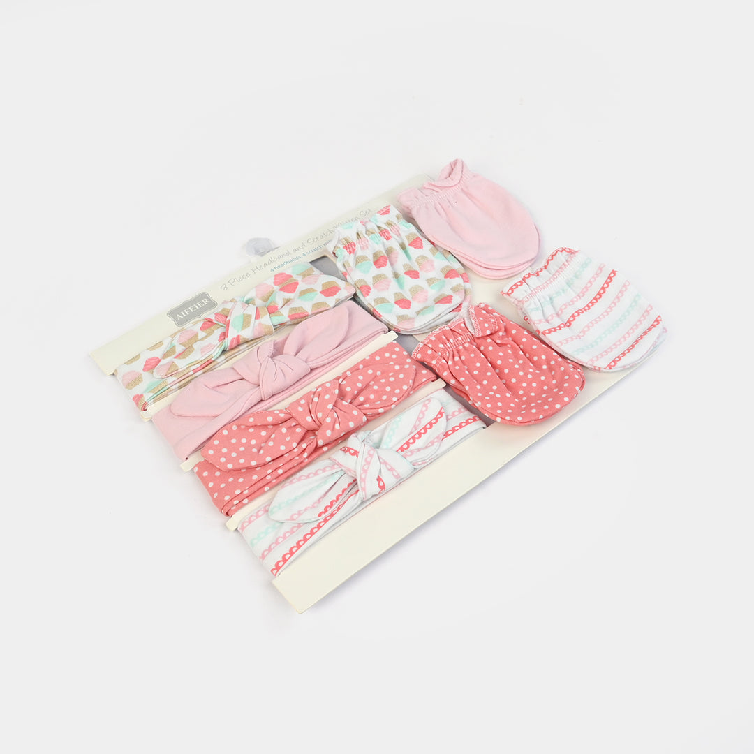 Baby Cotton Headband & Scratch Mitten Set