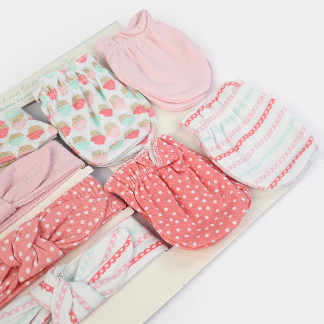 Baby Cotton Headband & Scratch Mitten Set