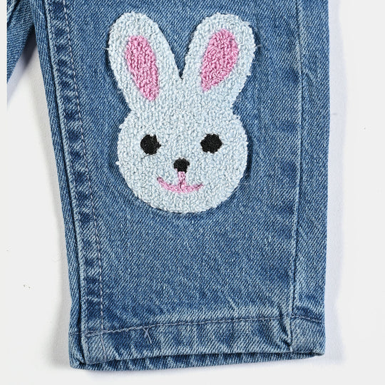 Infant Girls Denim Stretch Denim Pant Rabbit-Mid Blue