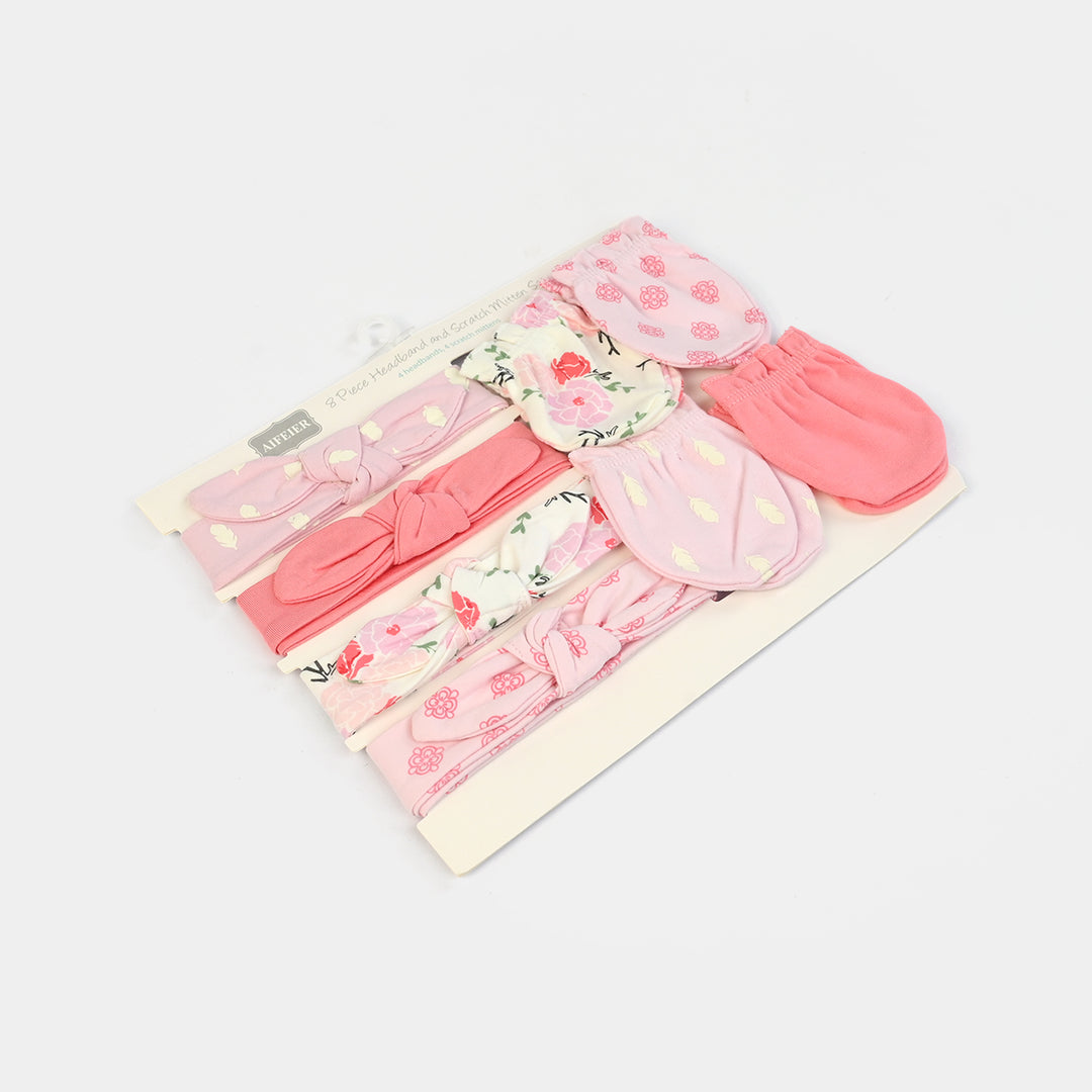 Baby Cotton Headband & Scratch Mitten Set