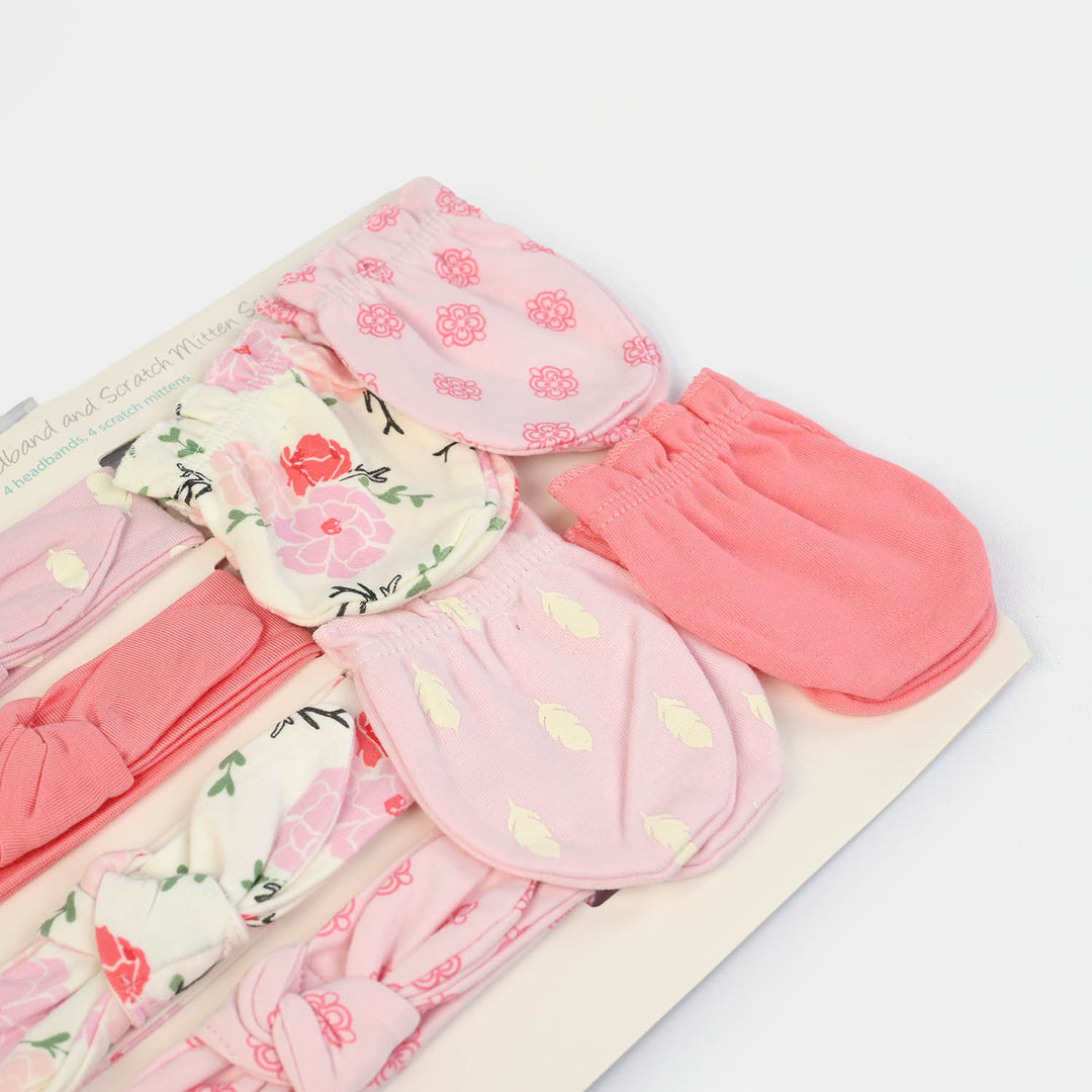 Baby Cotton Headband & Scratch Mitten Set