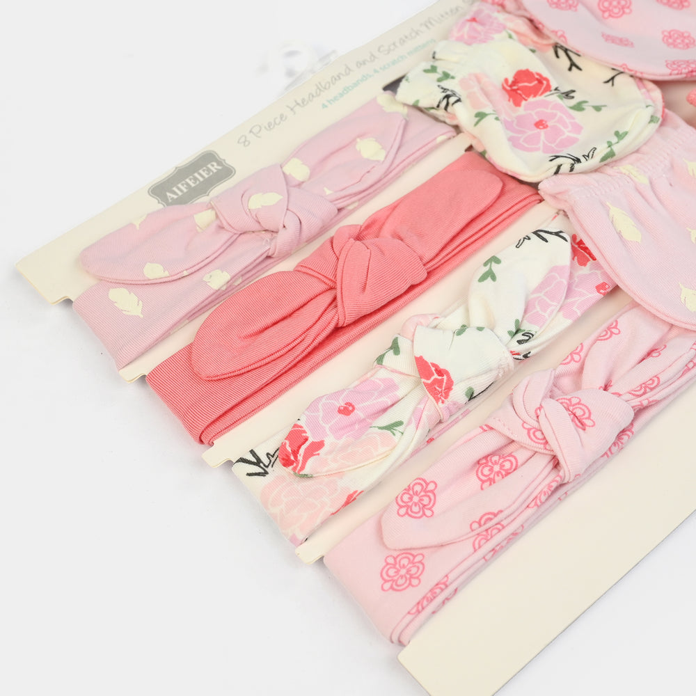 Baby Cotton Headband & Scratch Mitten Set