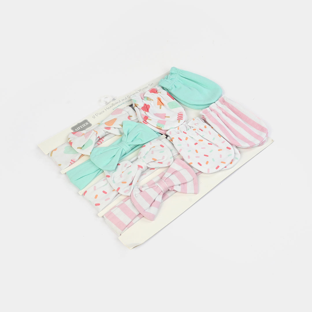 Baby Cotton Headband & Scratch Mitten Set