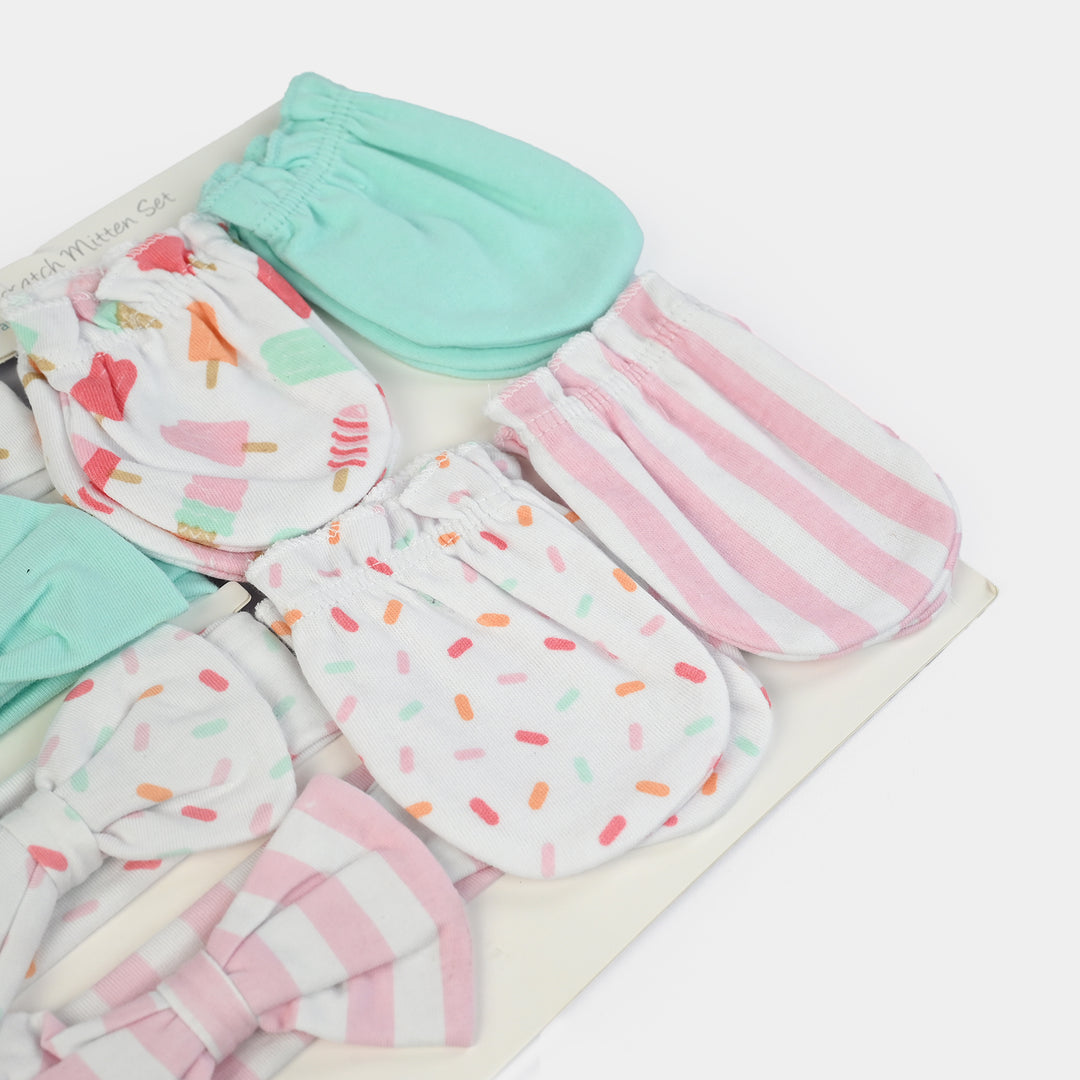 Baby Cotton Headband & Scratch Mitten Set