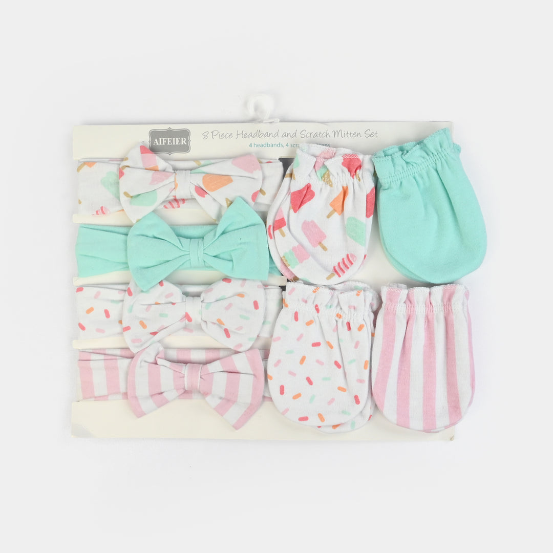 Baby Cotton Headband & Scratch Mitten Set