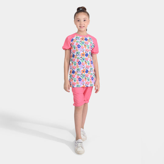 Girls Microfiber Jersey 2 Piece Suit-Pink