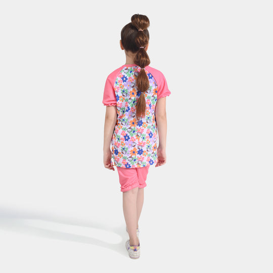 Girls Microfiber Jersey 2 Piece Suit-Pink