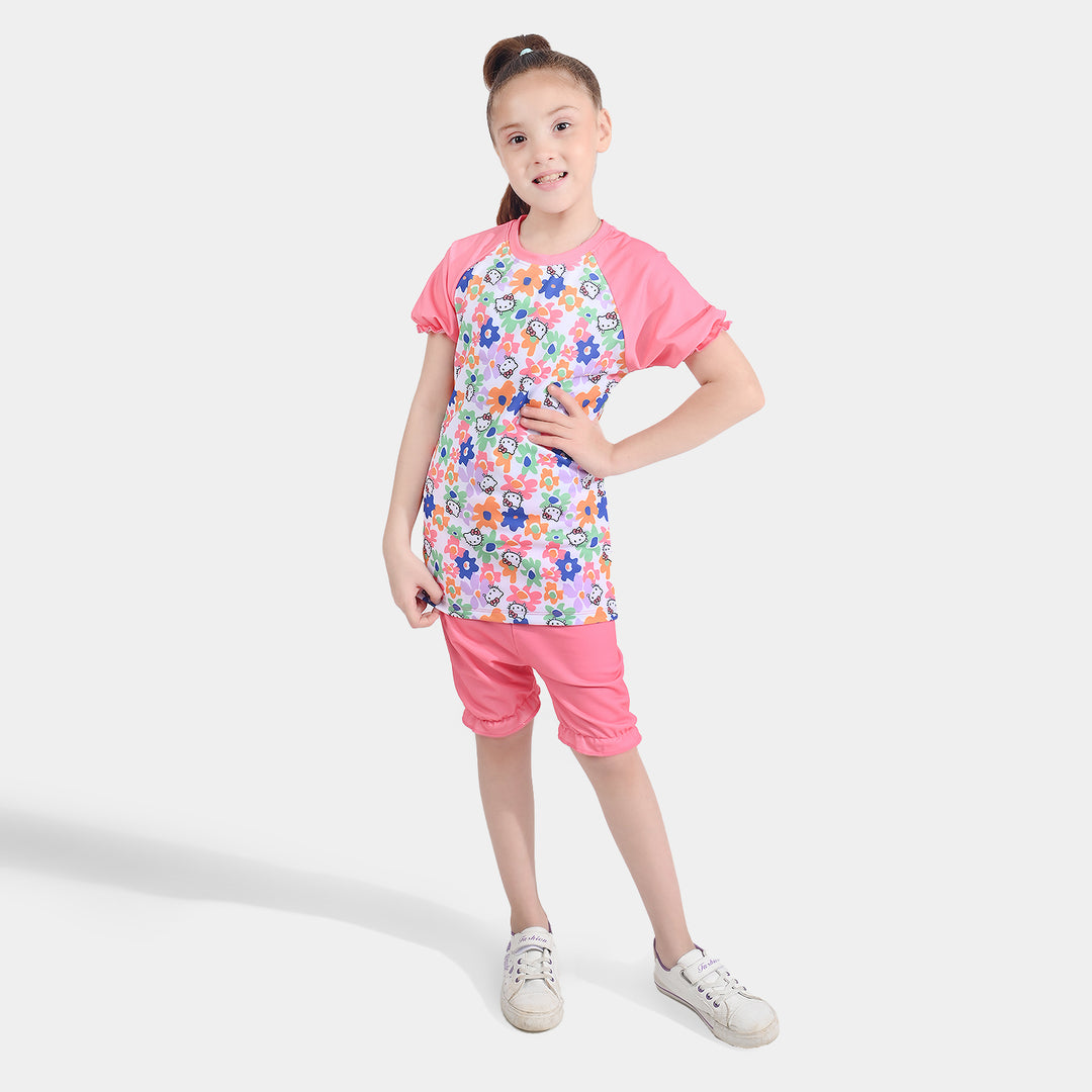 Girls Microfiber Jersey 2 Piece Suit-Pink