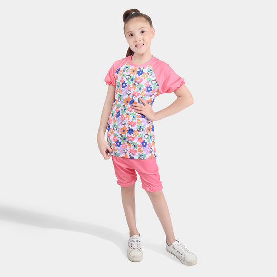 Girls Microfiber Jersey 2 Piece Suit-Pink