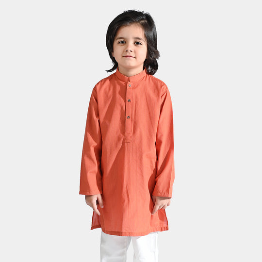 Boys Cotton Printed Kurta (Stripes)-ORANGE