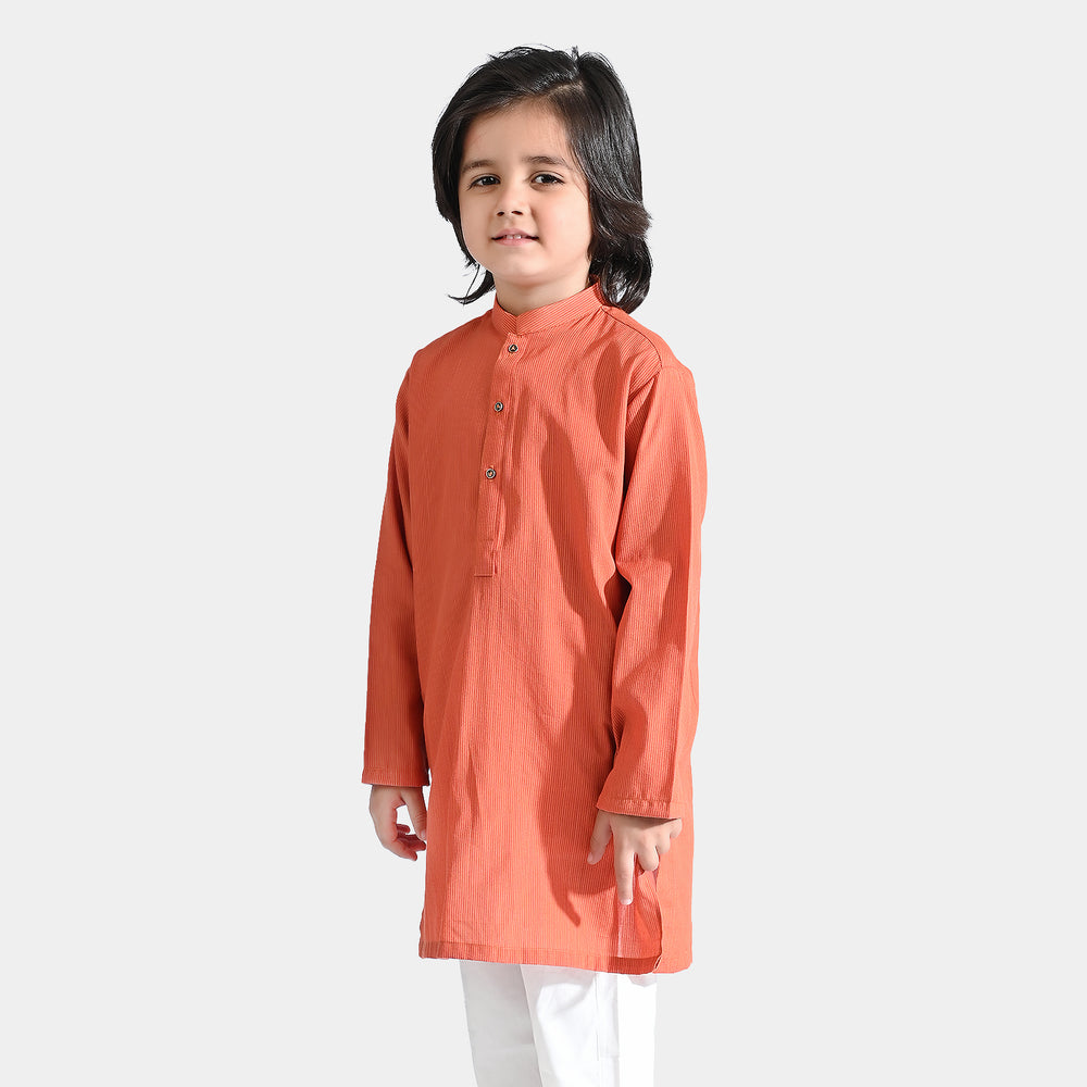 Boys Cotton Printed Kurta (Stripes)-ORANGE