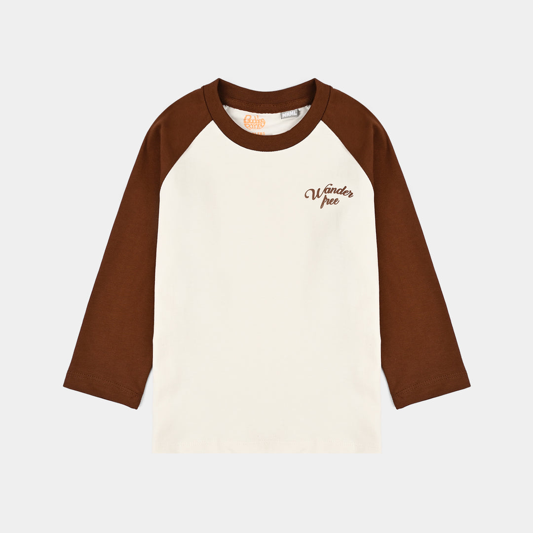 Boys Cotton Jersey T-Shirt Wander Free - Brown/White