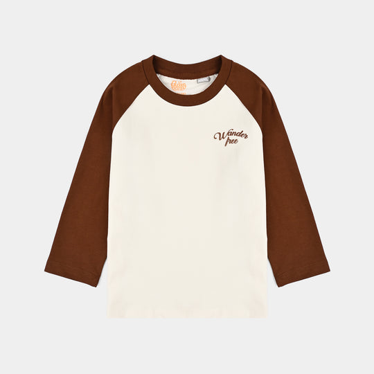Boys Cotton Jersey T-Shirt Wander Free - Brown/White