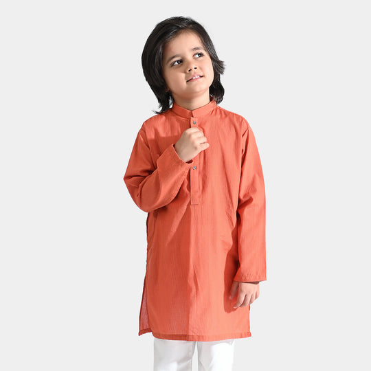 Boys Cotton Printed Kurta (Stripes)-ORANGE