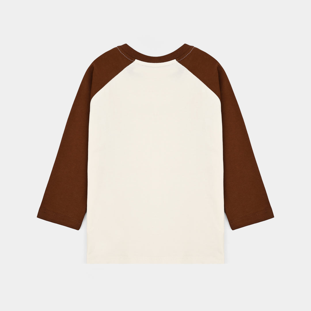 Boys Cotton Jersey T-Shirt Wander Free - Brown/White