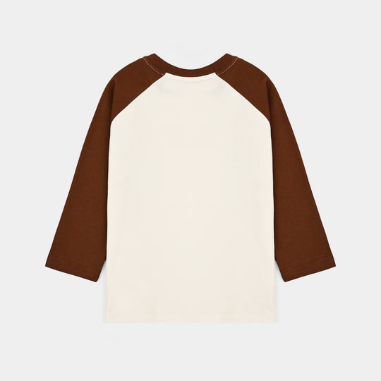Boys Cotton Jersey T-Shirt Wander Free - Brown/White