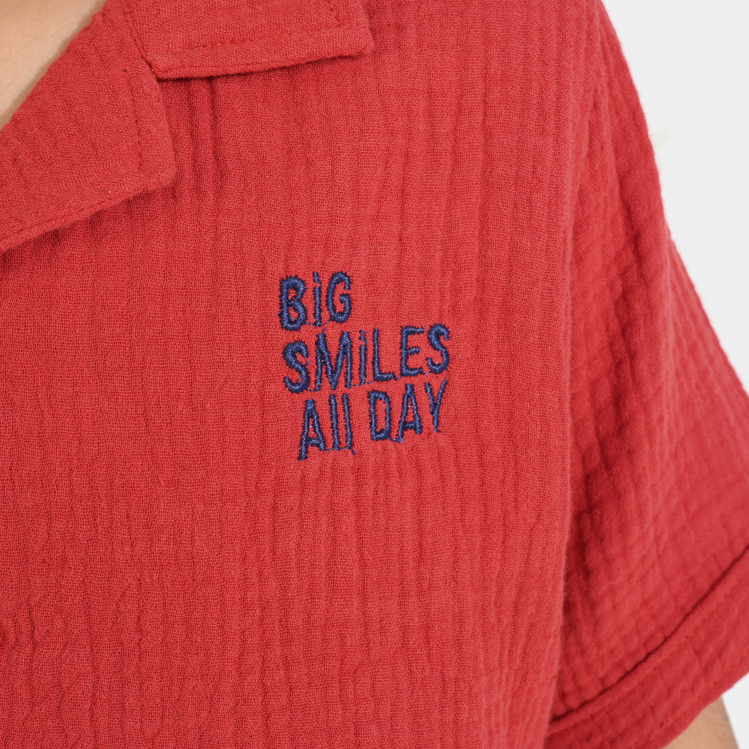Boys Cotton Woven Suit Big Smile All Day-M-MAROON