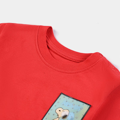 Infant Boys Cotton Jersey Round Neck T-Shirt Peanuts Family-HR.Red