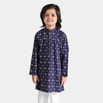 Boys Cotton Printed Kurta (Tribal Motif)-Blue