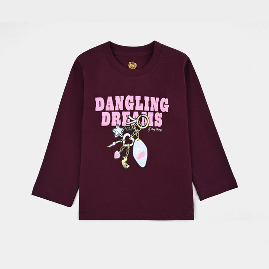 Girls Cotton Jersey T-Shirt Dangling Dreams - Maroon