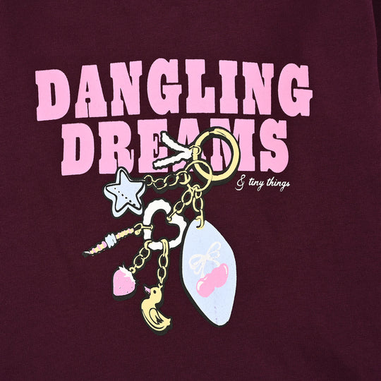 Girls Cotton Jersey T-Shirt Dangling Dreams - Maroon