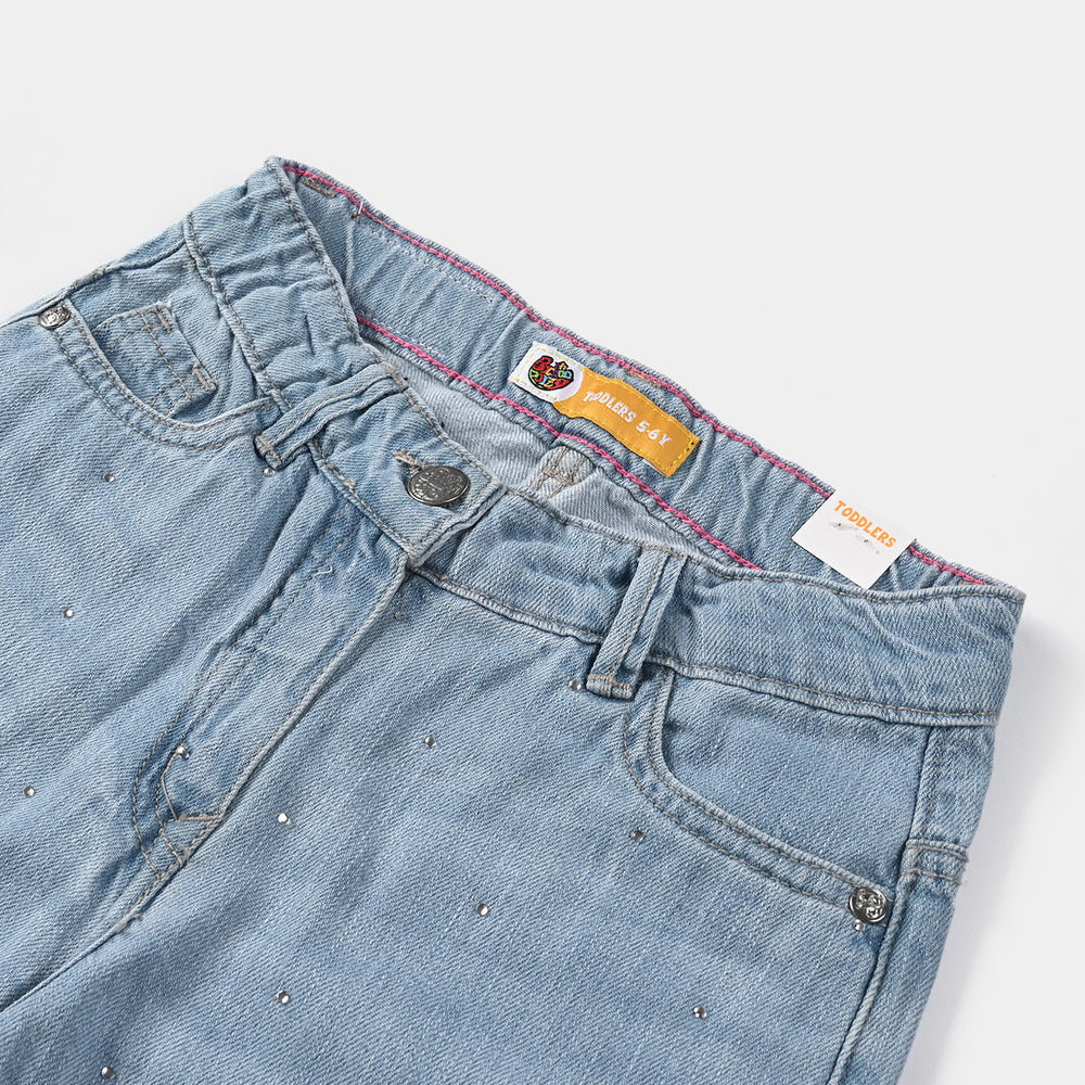 Girls Denim Pant Basic Studs-Ice Blue