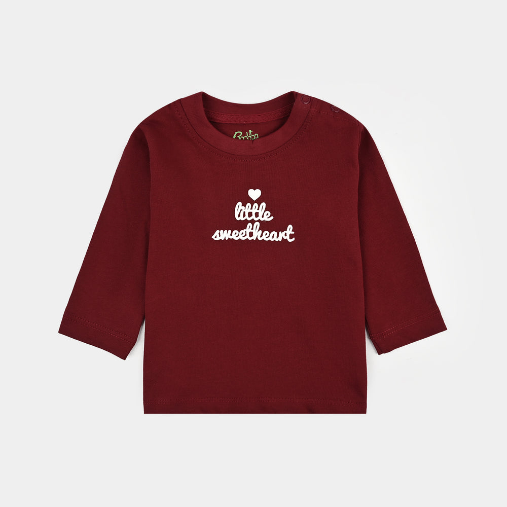 Infant Girls Cotton Jersey T-Shirt little Sweet Heart - Maroon