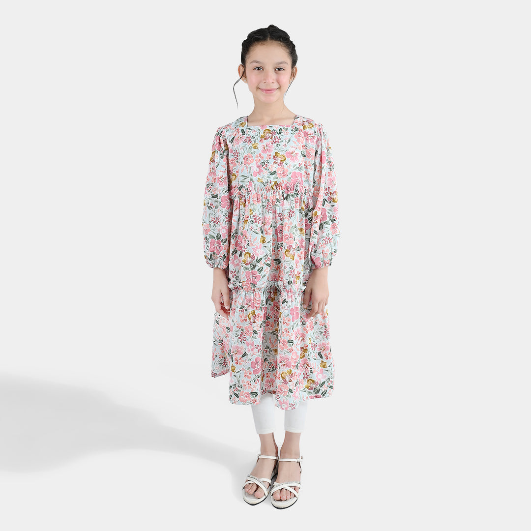 Girls Polyester Printed Frock Whimsical -Multi