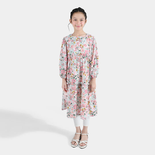 Girls Polyester Printed Frock Whimsical -Multi