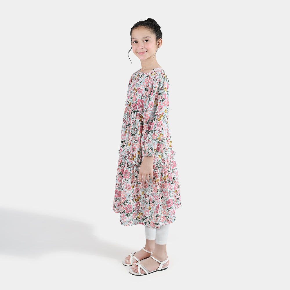 Girls Polyester Printed Frock Whimsical -Multi