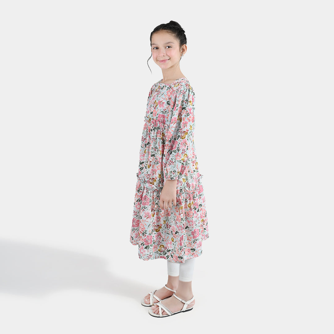 Girls Polyester Printed Frock Whimsical -Multi