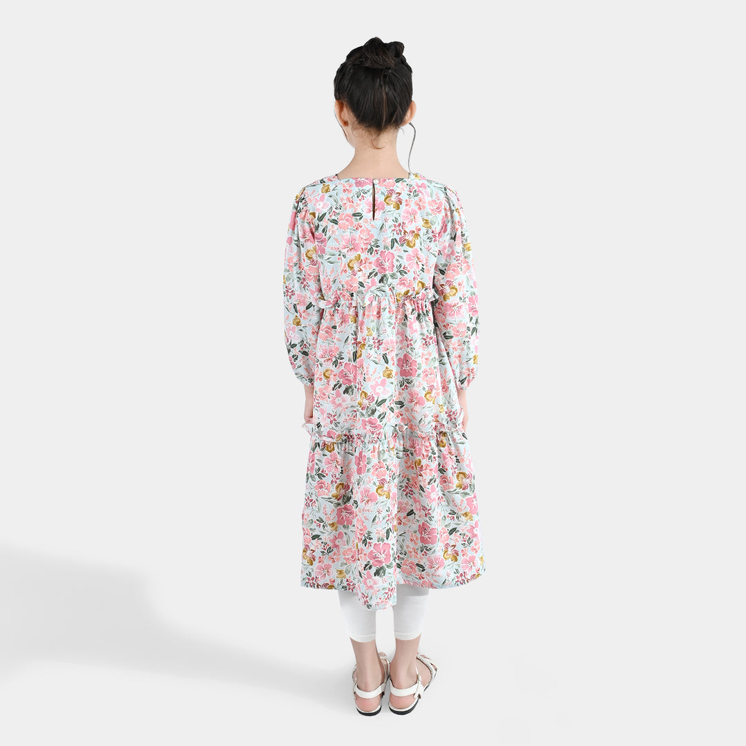 Girls Polyester Printed Frock Whimsical -Multi