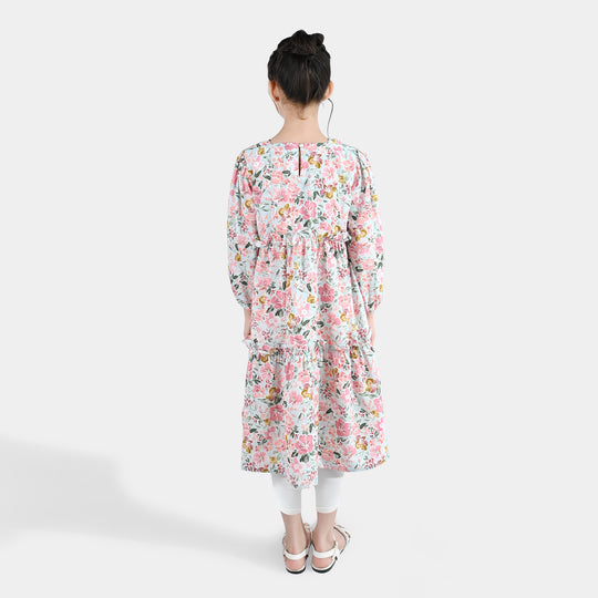 Girls Polyester Printed Frock Whimsical -Multi