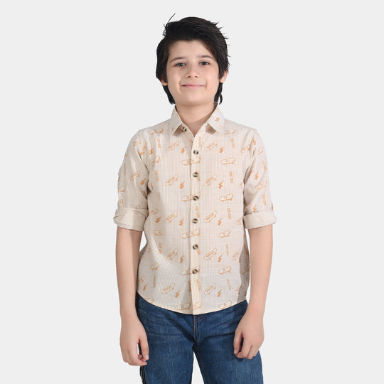 Boys Yarn Dyed Casual Shirt (Skate)-Beige