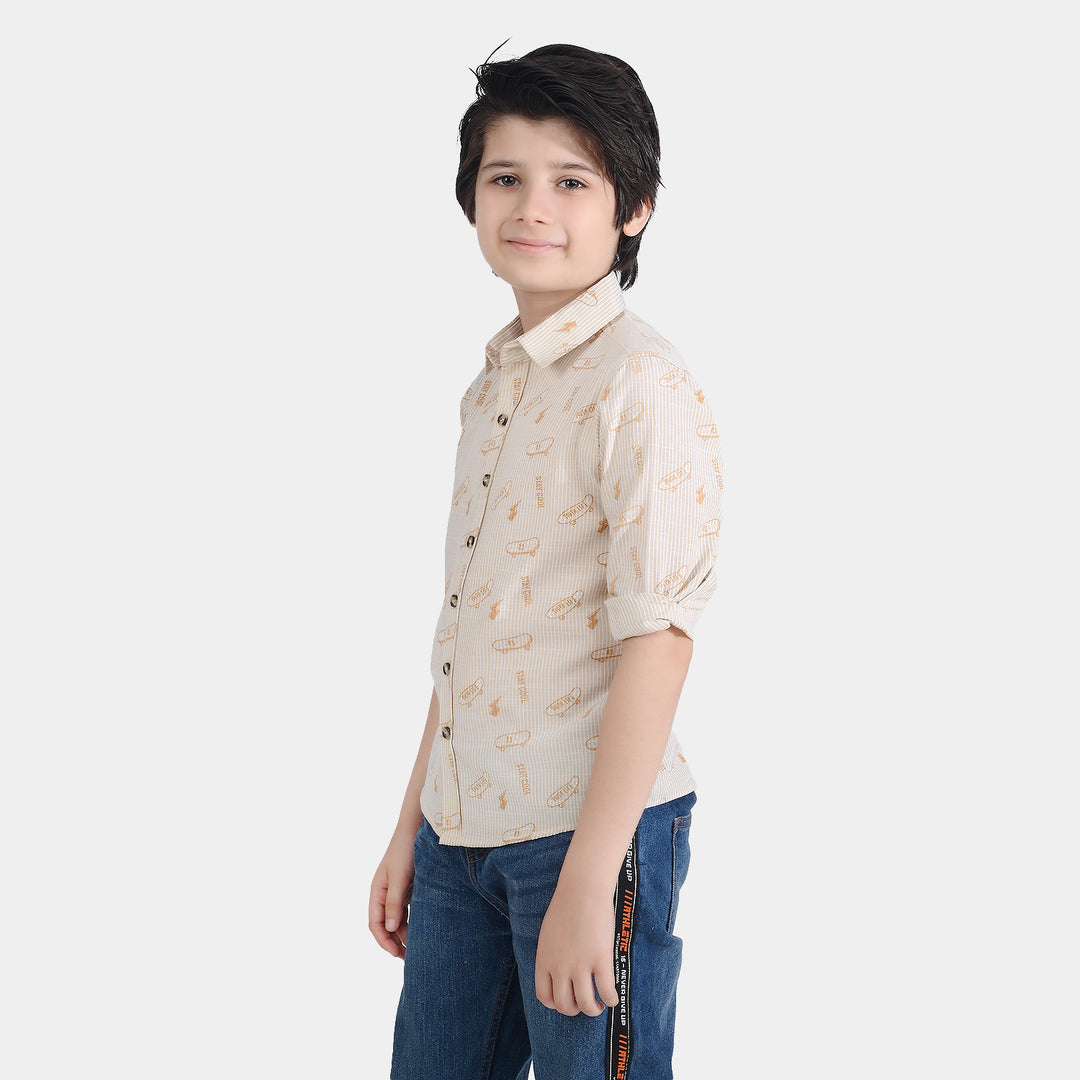 Boys Yarn Dyed Casual Shirt (Skate)-Beige