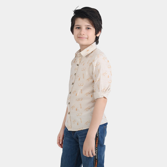 Boys Yarn Dyed Casual Shirt (Skate)-Beige
